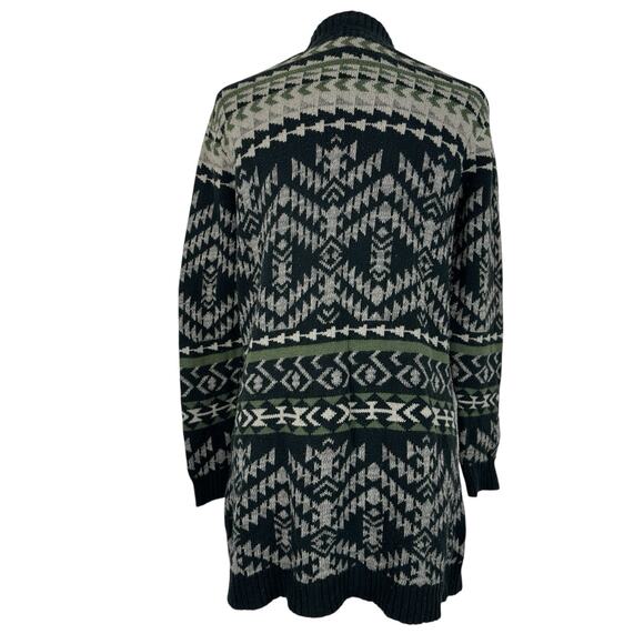 Roxy Cardigan Women Sweater XS/S Blue Green Aztec Tribal Boho Western Open Front - Picture 3 of 14